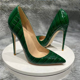 Fligmm Green Crocodile Effect Women Pointy Toe High Heels 8cm 10cm 12cm Customize Ladies Sexy Stiletto Pumps Club Party Shoes