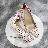 Fligmm Multi-Color Spikes Women White Matte Pointy Toe High Heel Celebrity Party Shoes Sexy Ladies Slip On Thin Stiletto Pumps