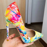 Fligmm Hawaii Style Women Oil Painting Printed Patent Pointed Toe High Heels Fashion Ladies Stiletto Pumps Large Size 33-46