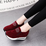 Fligmm Flock Increasing Shoes High Heels Lady Casual black Women Sneakers Leisure Platform Shoes Slip-On Breathable Height Sneakers