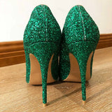 Fligmm Green Women Glitter Sexy Pointed Toe Stilletto Pumps Ladies Sparkly Party High Heels Shiny Wedding Shoes 8cm 10cm 12cm