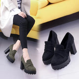 Fligmm with 10CM Pumps Suede high heels thick round head waterproof platform black single shoes woman thick bottom was thin 785