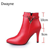 Fligmm Spring Autumn Stiletto Thin High Heels Pointed Toe Faux Leather Zipper Style Sexy Ankle Womens Boots Botas de mujer erf5