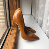 Fligmm Brown Matte Women Pointy Toe Stiletto High Heels Ladies Formal Dress Shoes OL Elegant Slip On Pumps Large Size 43 44 45