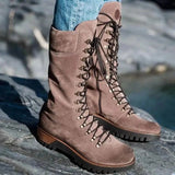 Fligmm Women Boots Winter Boots for Women Basic Mid Calf Boots Woman Round Toe Zip Platform Boot Female Shoes Warm Lace Up Boots Shoes