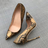 Fligmm Women Pattern Printed Gold Patent Pointed Toe High Heels Plus Size 34-45 Sexy Ladies Chic Stiletto Pumps Fashion Shoes