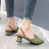 Fligmm Pointed Toe Sandals Women Fashion High Quality Beige Square Heel Shoes Casual Sweet Party Yellow High Heels Plus Size 42