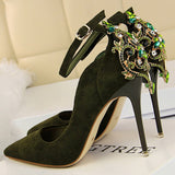 fligmm Shoes Rhinestone Woman Pumps Elegant Women Shoes Suede Stiletto Heels Designer Shoes Wedding Shoes Women's Pumps
