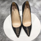 Fligmm Gray Croc-Effect Embossed Women Sexy Stiletto High Heels Slip On Pointed Toe Fashion Pumps Designer Brand Party Shoes