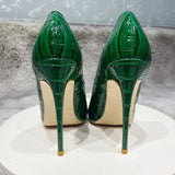 Fligmm Green Crocodile Effect Women Pointy Toe High Heels 8cm 10cm 12cm Customize Ladies Sexy Stiletto Pumps Club Party Shoes