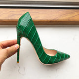 Fligmm Green Crocodile Effect Women Pointy Toe High Heels 8cm 10cm 12cm Customize Ladies Sexy Stiletto Pumps Club Party Shoes