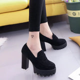 Fligmm with 10CM Pumps Suede high heels thick round head waterproof platform black single shoes woman thick bottom was thin 785