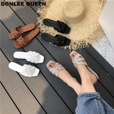 fligmm QUEEN Women Brand Slippers Summer Slides Open Toe Flat Casual Shoes Leisure Sandal Female Beach Flip Flops Big Size 41