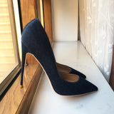 Fligmm Navy Blue Women Denim Fabric D'Orsay High Heel Shoes 8cm 10cm 12cm Pointy Toe Elegant Stiletto Pumps Comfortable Soft