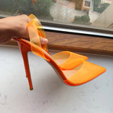 Fligmm Orange Summer Women Transparent Soft PVC Pointy Toe High Heel Slingback Shoes Jelly Stiletto Pumps Colors Customizable