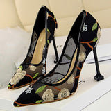 fligmm Shoes Woman Pumps Flower Embroidery Lace High Heels Sexy Party Shoes Stiletto Fashion Women Heels Mesh Women Shoes