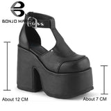 Fligmm INS 2023 Platform Round Toe high-heeled Buckle Strap Punk Cool Goth women's Sandals Cutout Thick Heel Summer Shoes