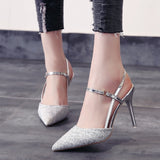 Fligmm New Sexy Slingbacks Pumps Women Pointed Toe Ankle Strap Super High Heels Shoes Woman Gold Silver Thicn Heel Party Shoes