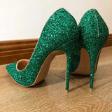 Fligmm Green Women Glitter Sexy Pointed Toe Stilletto Pumps Ladies Sparkly Party High Heels Shiny Wedding Shoes 8cm 10cm 12cm