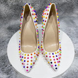 Fligmm Multi-Color Spikes Women White Matte Pointy Toe High Heel Celebrity Party Shoes Sexy Ladies Slip On Thin Stiletto Pumps