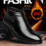 Fligmm Chelsea Boots Mens Winter Ankle Boots Men Leather Zipper Side Thick Artificial Fur Snow Boots Men Winter Dress Shoes rt