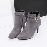 Fligmm Spring Autumn Stiletto Thin High Heels Pointed Toe Faux Leather Zipper Style Sexy Ankle Womens Boots Botas de mujer erf5