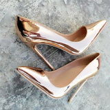 Fligmm Women Shiny Gold Pointed Toe Stiletto High Heels Sexy Ladies Patent Pumps 12cm 10cm 8cm Sparkly Wedding Bridal Shoes