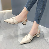 Fligmm Pointed Toe Sandals Women Fashion High Quality Beige Square Heel Shoes Casual Sweet Party Yellow High Heels Plus Size 42