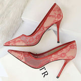 fligmm Shoes Mesh Hollow Lace Woman Pumps 2023 Spring Women Heels Sexy Party Shoes Thin Stiletto Heels Women Shoes 6 Colour