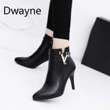 Fligmm Spring Autumn Stiletto Thin High Heels Pointed Toe Faux Leather Zipper Style Sexy Ankle Womens Boots Botas de mujer erf5