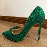 Fligmm Green Women Glitter Sexy Pointed Toe Stilletto Pumps Ladies Sparkly Party High Heels Shiny Wedding Shoes 8cm 10cm 12cm