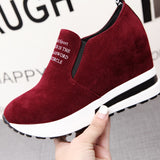 Fligmm Flock Increasing Shoes High Heels Lady Casual black Women Sneakers Leisure Platform Shoes Slip-On Breathable Height Sneakers