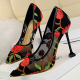 fligmm Shoes Woman Pumps Flower Embroidery Lace High Heels Sexy Party Shoes Stiletto Fashion Women Heels Mesh Women Shoes