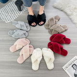 Fligmm Slippers Winter Women Faux Fur Fashion Warm Shoes Woman Slip on Flats Female Slides Black Pink cozy home furry slippers