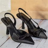 Fligmm Bow Bright Slingback Woman Heels TRAF Spring Black Pointed Toes Sequins Pumps Women Elegant Office Ladies Muller Sandals