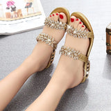 Fligmm New Lady Sandals Fashion Diamond Square Heel Open-toed Large Slippers