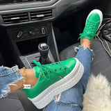 Fligmm Women Leather Platform Shoes Fashion Solid Color Chunky Heel Sneakers Casual Flat Sports Shoes Designer Shoes Zapatillas Mujer