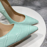 Fligmm Mint Light Green Crocodile Effect Women Sexy Pointy Toe High Heel Shoes for Party Comfortable Slip On Stiletto Pumps