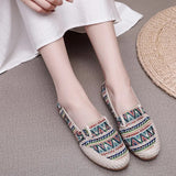 Fligmm Ladies Casual Comfort Bohemian Slip On Lazy Shoes Female Womens Flat Slip On Canvas Strap Loafers Straw Espadrilles