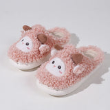 Fligmm Cartoon Animal Fluffy Fur Slippers Women 2023 New Warm Lamb Wool Winter Slipper for Home Cotton Shoes Couple Indoor Shoes