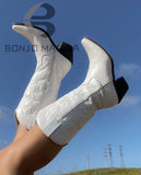 fligmm Silver Metallic Pointed Toe Cowboy Knee High Booots For Women 2023 Brand Designer Luxury Fashion Western Boots Shoes