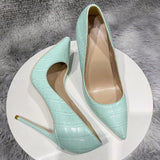 Fligmm Mint Light Green Crocodile Effect Women Sexy Pointy Toe High Heel Shoes for Party Comfortable Slip On Stiletto Pumps