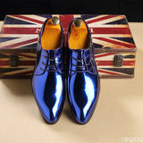 Fligmm Leather Men Wedding Shoes Gold Blue Red White Oxfords Shoes Designer Pointed Toe Dress Shoes Big Size 37-48