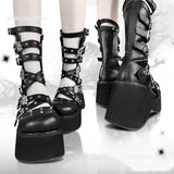 fligmm Women Goth Platform Mid Calf Boots Wedges Heeled Cospaly Autumn Combat Boots Design Luxury Motorcycle Boots Shoes