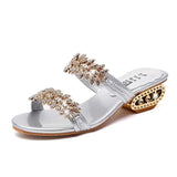 Fligmm New Lady Sandals Fashion Diamond Square Heel Open-toed Large Slippers