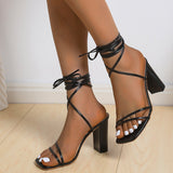 Fligmm White Black Woman Ankle Strap Sandals Leather Cross-Tied High Heels Shoes Sexy Lace Up Party Pumps shoe Size 35-42