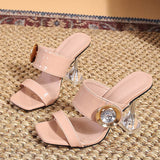 Fligmm 2023 New Transparent Heels 9CM Slippers Outdoor Fashion Metal Crystal Buckle Designer Sandal Women Slides Party Dress Shoe