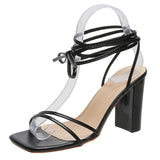 Fligmm White Black Woman Ankle Strap Sandals Leather Cross-Tied High Heels Shoes Sexy Lace Up Party Pumps shoe Size 35-42