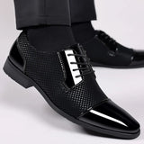 Fligmm Classic Men Dress Shoes For Men Oxfords Patent Leather Shoes Lace Up Formal Black Leather Wedding Party Shoes2023