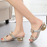 Fligmm New Lady Sandals Fashion Diamond Square Heel Open-toed Large Slippers